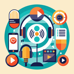 Fototapeta premium International Podcast Day Vector Illustration Set
