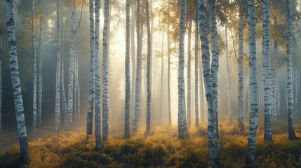 Fototapeta premium Birch forest in early spring, close-up shot focusing on the repetition of tree trunks as a pattern. 16