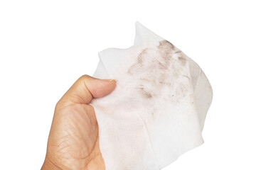 Hand Holding a Dirty Wet Wipe After Cleaning