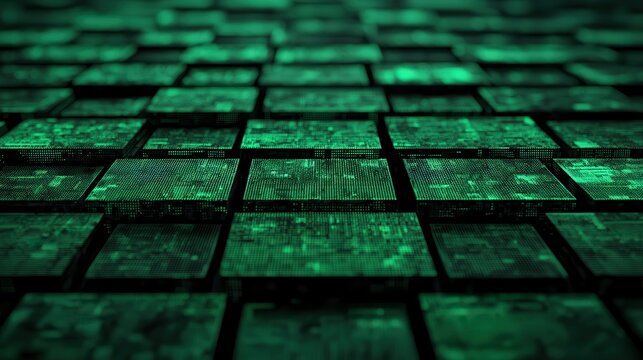 Risk of Dangerous Malware Attack Concept. Abstract Green Technology Background with 3D Grid of Digital Data Processing Elements