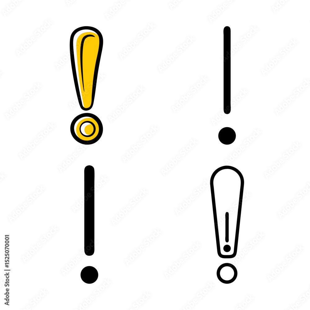 Poster exclamation mark variations are graphic design elements. exclamation mark icon. exclamation mark sym