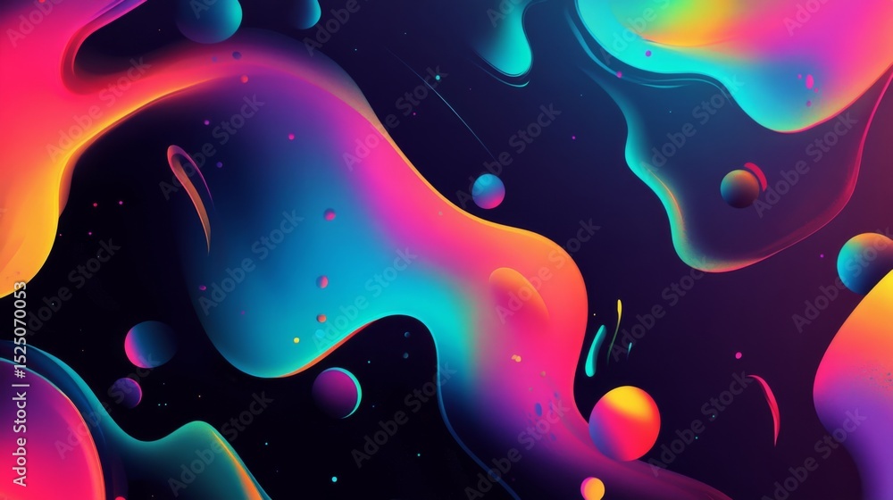 Aufkleber Vibrant, gradient-colored blobs and fluid shapes on a black background, giving a modern and abstract feel to the overall design