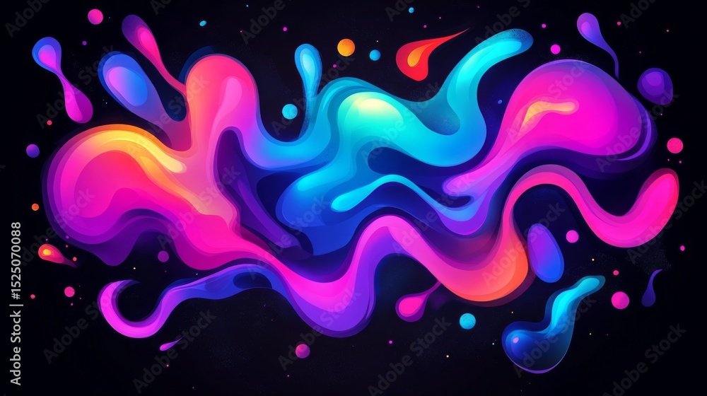 Poster Vibrant, gradient-colored blobs and fluid shapes on a black background, giving a modern and abstract feel to the overall design