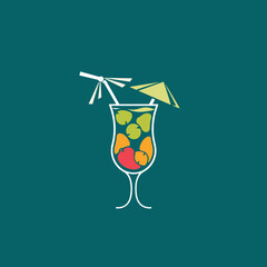 Colorful cocktail illustration in a glass with fruit and decorative elements