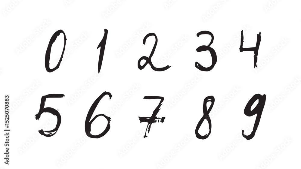 Fototapete grunge numbers set, vector distressed numbers handwritten in ink, numbers for birthday greetings, ma
