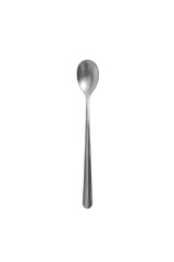 A long, slender stainless steel spoon with a narrow oval bowl, ideal for stirring tall glasses or parfaits, with transparent background. Perfect for cafes, restaurant