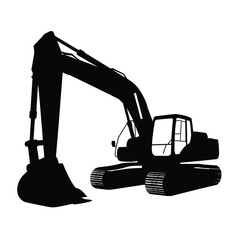 Black Silhouette of a Powerful Excavator