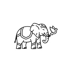Fototapeta premium Elephant following dove, minimalist line icon. Clean line vector style, ideal for symbolic, cultural, peaceful, and travel-related designs.