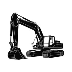 Black and White Silhouette of an Excavator