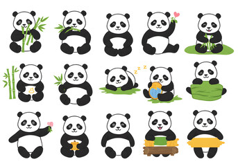 Adorable Panda Bear Illustrations Collection of Cute Panda Characters in Various Poses