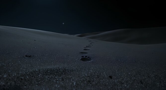 Unidentified footprints in a sand dune landscape perfect for world ufo day celebration