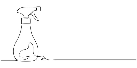 Disinfectant Spray Continuous Line Editable Stroke Icon, Detergent spray bottle dispenser vector. One line continuous drawing illustration. Hand drawn linear silhouette icon. Cleaning product.