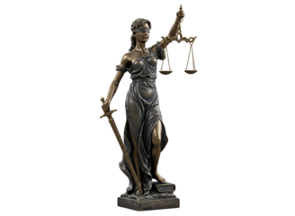 Golden lady justice statue isolated on transparent background