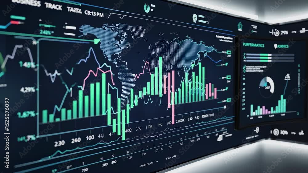 Aufkleber data visualization dashboard showcases global stock market trends and analytics with real-time updat