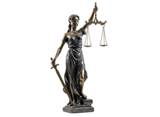 Golden lady justice statue isolated on transparent background