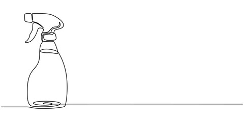Disinfectant Spray Continuous Line Editable Stroke Icon, Detergent spray bottle dispenser vector. One line continuous drawing illustration. Hand drawn linear silhouette icon. Cleaning product.