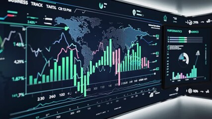 Data visualization dashboard showcases global stock market trends and analytics with real-time updates for investors - Powered by Adobe