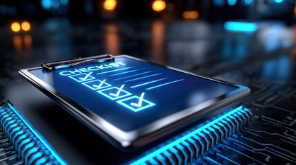Digital Checklist On Futuristic Circuit Board