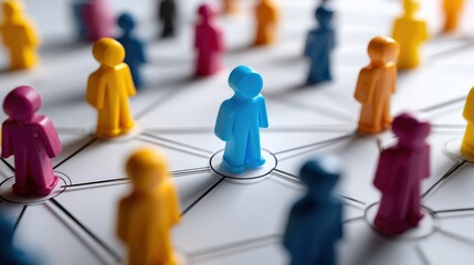 Colorful Network Of People Icons On Grid Diagram