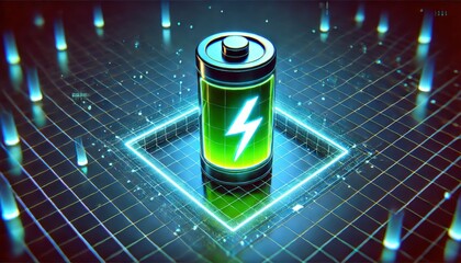 Green Energy Battery Icon In Digital Space