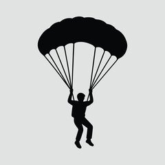 Silhouette parachutist jumping with parachute flat design vector illustration
