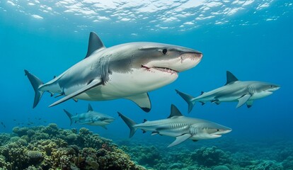 Fototapeta premium great white sharks in the sea