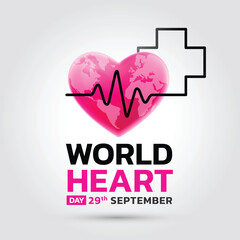 World Heart Day on September 29. Includes heart icons, EKG lines, and medical elements for use in health awareness campaigns, posters, web banners, and social media content.