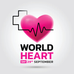 World Heart Day on September 29. Includes heart icons, EKG lines, and medical elements for use in health awareness campaigns, posters, web banners, and social media content.