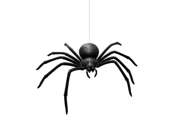Black spider hanging isolated on transparent background
