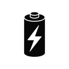 Black Battery Icon with Lightning Bolt Symbol