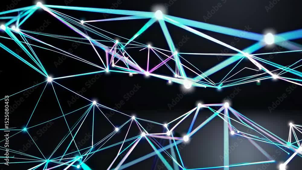 Poster Exploration of dynamic visual connections in abstract digital design with glowing lines and geometric patterns