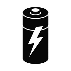 Black and White Battery Icon with Lightning Bolt