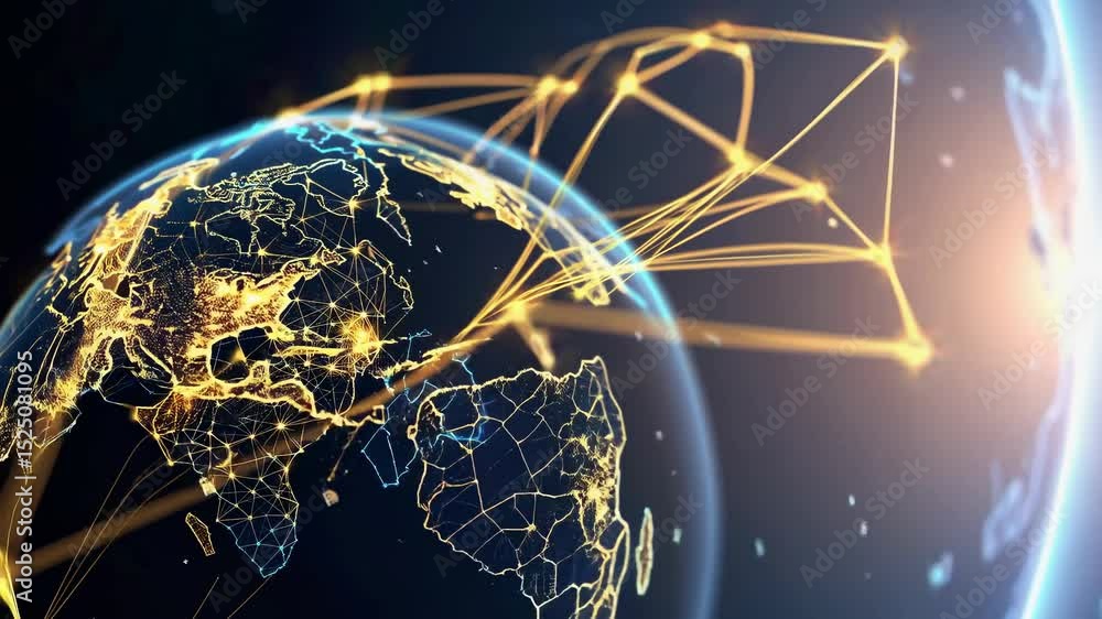 Poster exploring global connections through digital communication in a modern world