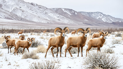Desert Sheep Rams in the Nevada Desert in Winter