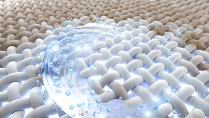 3d illustration showcasing fiber cleaning technology, highlighting the removal of dirt or stains,...