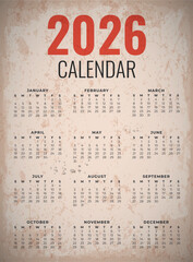 Retro Calendar 2026 - Vintage Poster in Distressed Paper Style