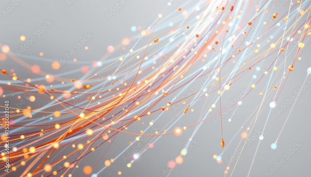 Poster abstract illustration of data streams, glowing and flowing across a blurred background. it symbolize