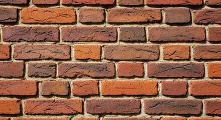 Close-up detailed red brick wall texture background. Old weathered bricks showing masonry pattern. Rustic architectural element. Urban building facade, construction material concept.