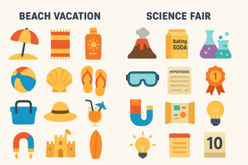 Beach vacation vs. science fair: icons of summer fun and discovery