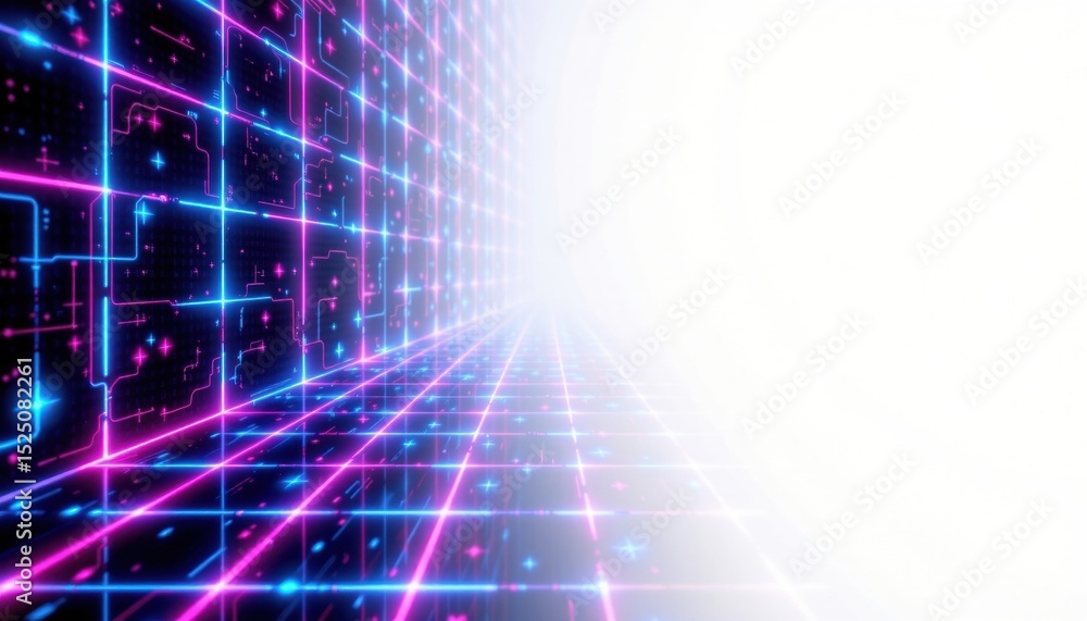 Poster abstract neon grid lines and gradient with blue and pink. perfect for hi-tech background design and 