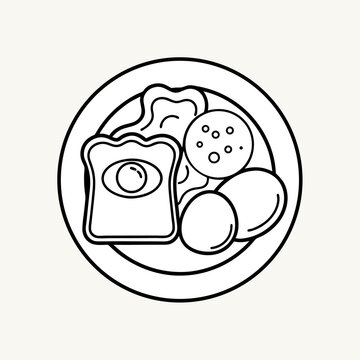 outline drawind plate with egg.eps