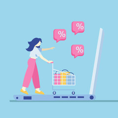illustration with the concept of a woman shopping online