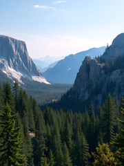 Fototapeta premium Rocky and forest mountains panoramic isolated photo