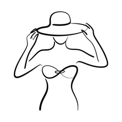 Woman in Sun Hat Line Art Illustration