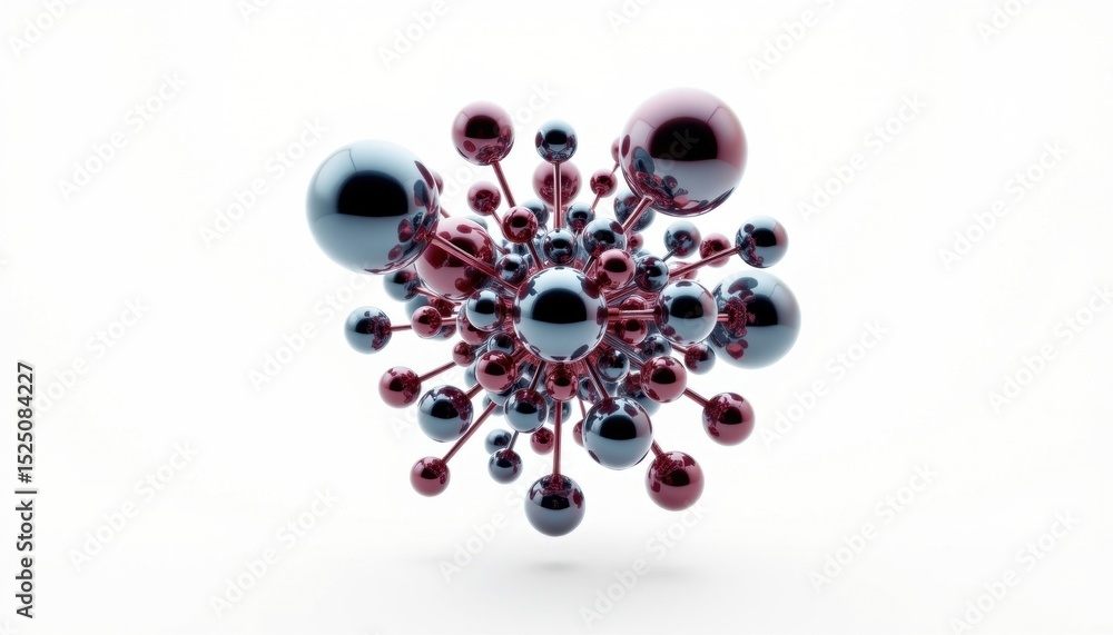 Poster an abstract structure composed of interconnected metallic spheres, suggesting a complex and dynamic 