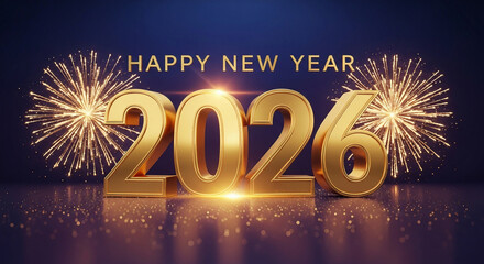 happy new year 2026 text golden firework new year