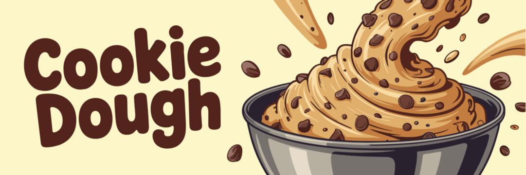 playful cookie dough text with chocolate chips in mixing bowl &ndash; ideal for baking blogs, dessert promotions, or food packaging