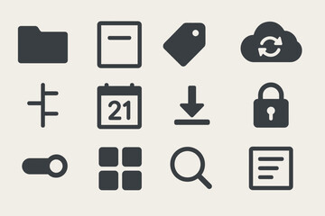 Collection of essential user interface icons for digital applications