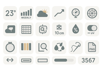 Weather and data interface: icons for forecasts, reports, and analysis