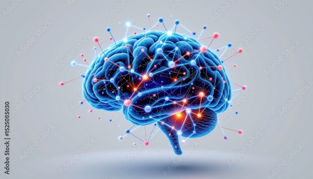 Poster a luminous brain with network connections, symbolizing intelligence and cognitive processes